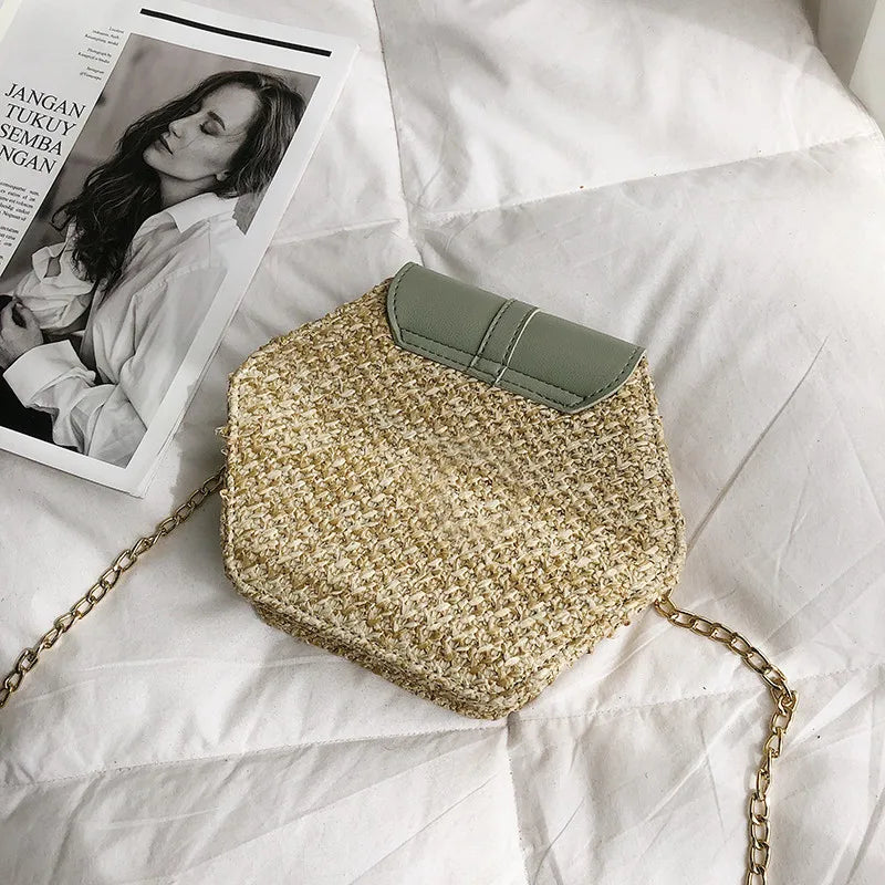 Women's Bag - Hexagonal Rattan Straw