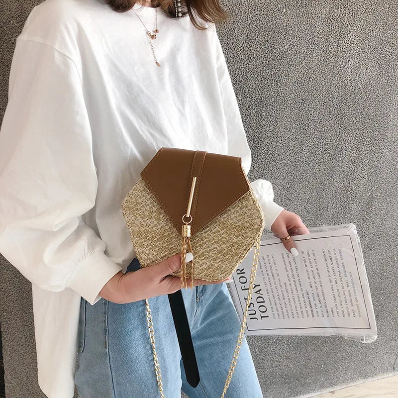 Women's Bag - Hexagonal Rattan Straw