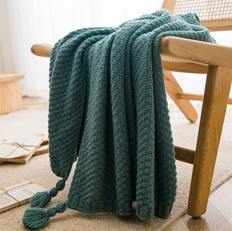 Throw Blanket - Knit Tassels