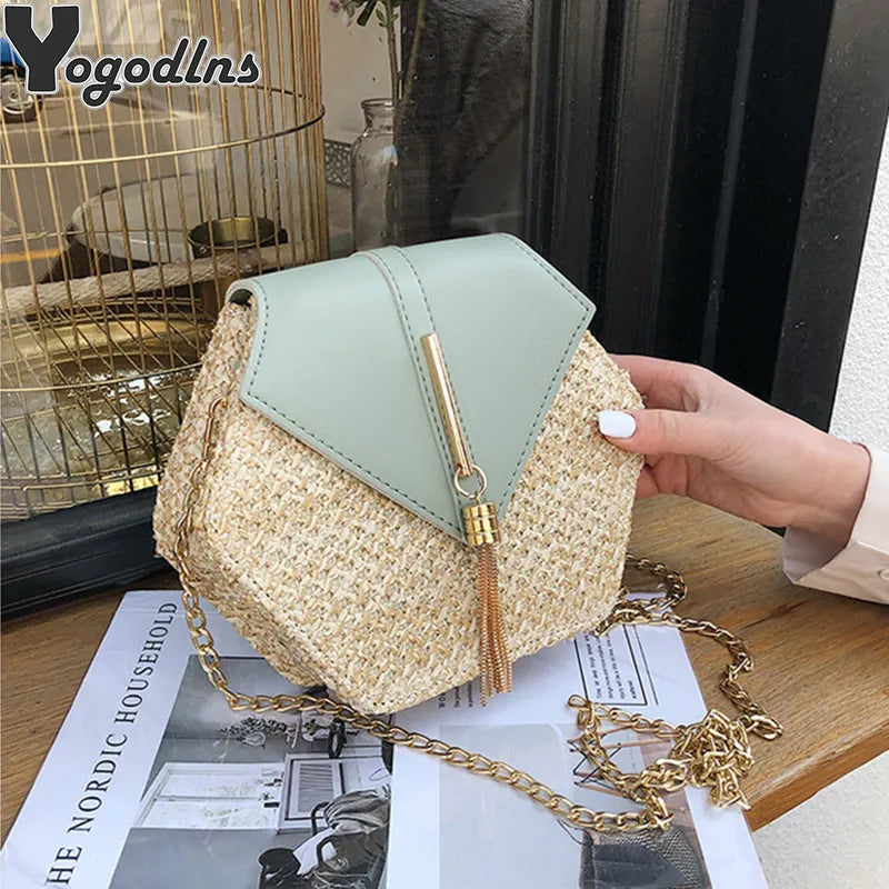 Women's Bag - Hexagonal Rattan Straw